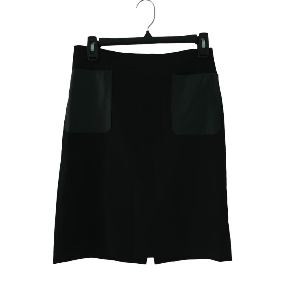 Club Monaco Womens Black Pencil Skirt 2 Lamb Leather Pockets Stretch Modern